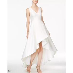 Calvin Klein White High Low A-Line Gown Womens 14 Formal Evening Wedding Bridal